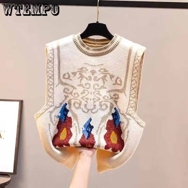 Sweater Vest V-Neck Argyle Crop Tops Chic Preppy Style Knitted Students Harajuku Vintage Streetwear Slim Leisure Fashion Women