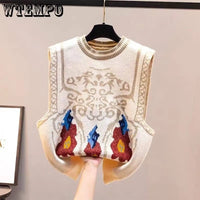 Sweater Vest V-Neck Argyle Crop Tops Chic Preppy Style Knitted Students Harajuku Vintage Streetwear Slim Leisure Fashion Women