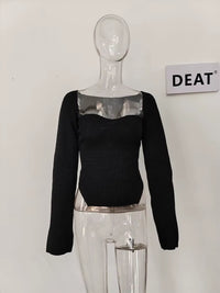 2024 New Autumn and Fit Fashion Women Clothes Cashmere Sqaure Collar Full Sleeves Elastic High Waist Sexy Pullover WK080