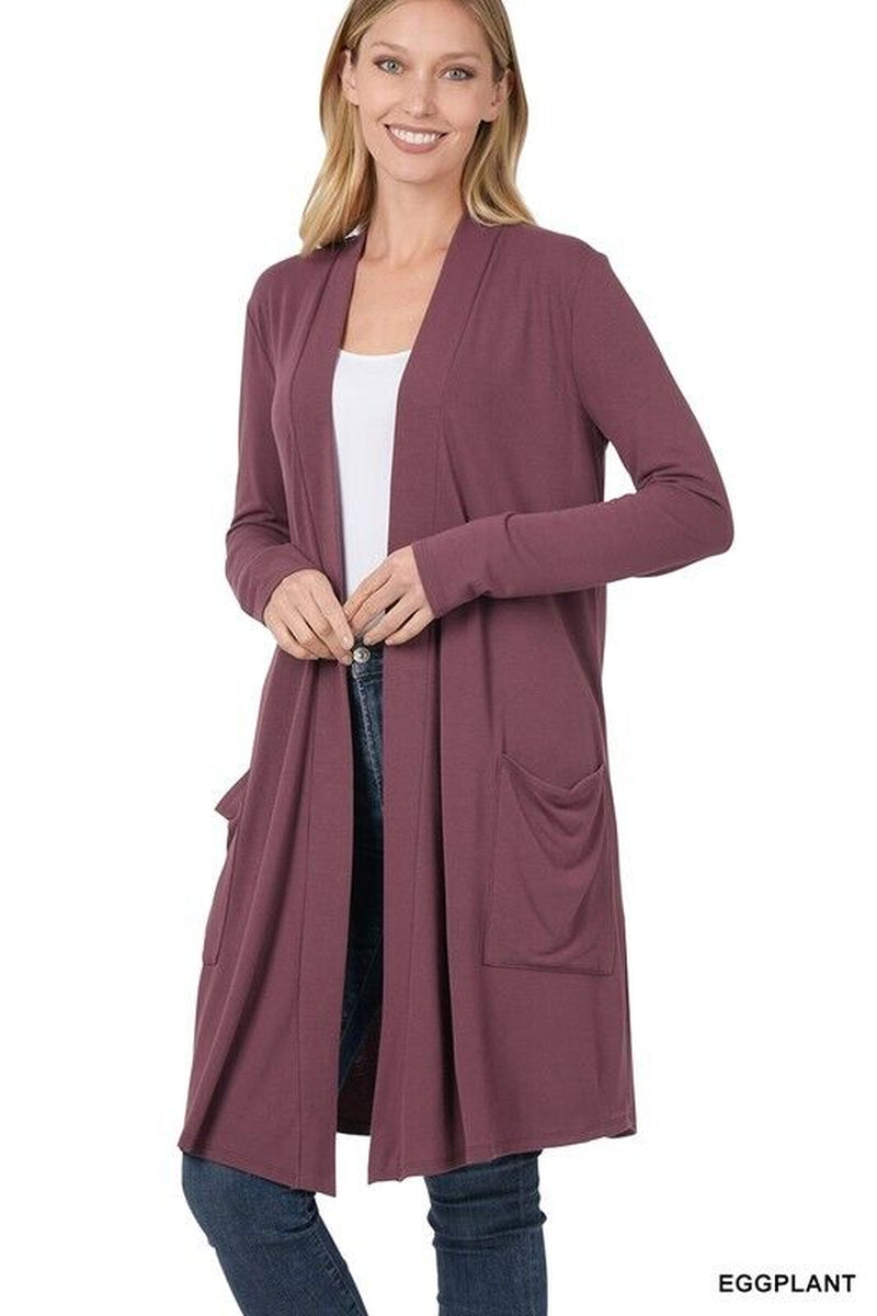 Womens Long Open Front Slouchy Cardigan Sweater Sleeve Pockets Loose Drape