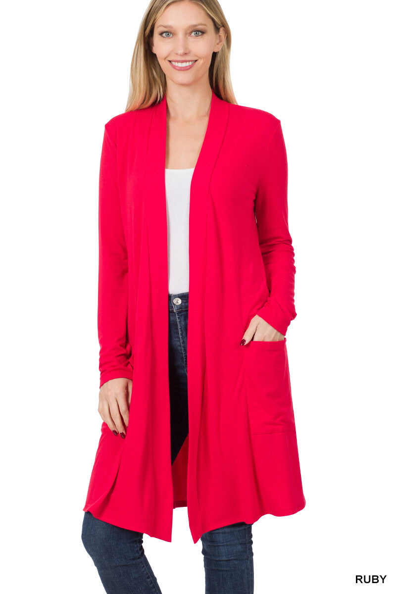 Womens Long Open Front Slouchy Cardigan Sweater Sleeve Pockets Loose Drape