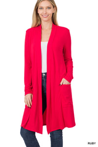 Womens Long Open Front Slouchy Cardigan Sweater Sleeve Pockets Loose Drape