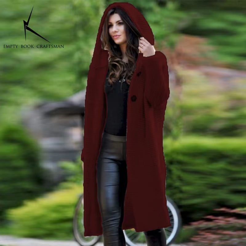 New Cashmere Cardigan in Autumn and Winter Women'Sloose Long Sleeve Sweater Solid Color Knitted Long Thickened Top
