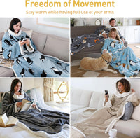 Sherpa Wearable Blanket with Sleeves Arms, Comfy Sleeved TV Wrap Blanket, Large Snuggly Throw for Women and Men, Gift for Her