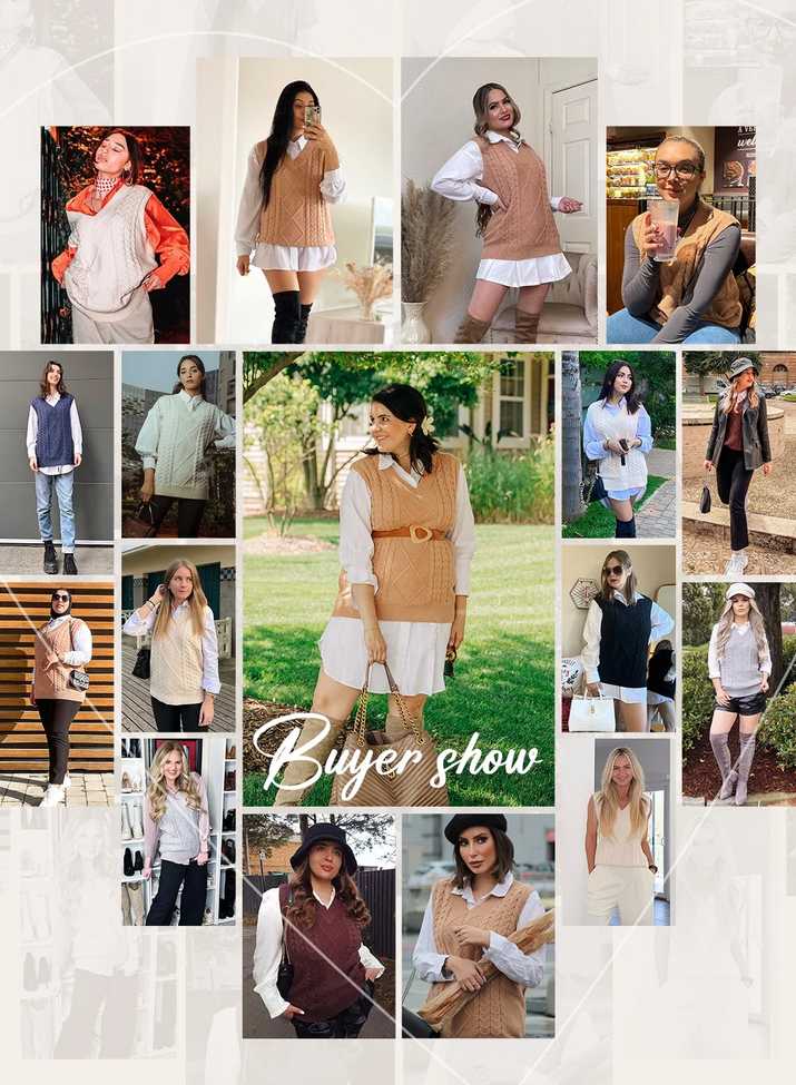 Women'S Vintage Sleeveless Sweater Vest Knitted Pullover Top for Fall