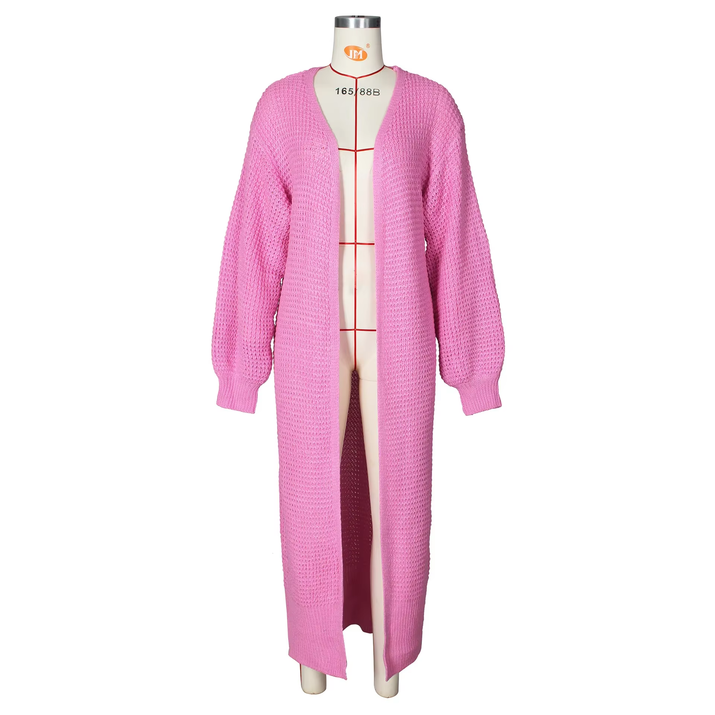 Solid Knitted Oversized Long Cardigan Sweaters for Women Fashion Casual Coat Pink White Outwear Dropshipping D48-FA56