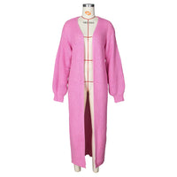 Solid Knitted Oversized Long Cardigan Sweaters for Women Fashion Casual Coat Pink White Outwear Dropshipping D48-FA56