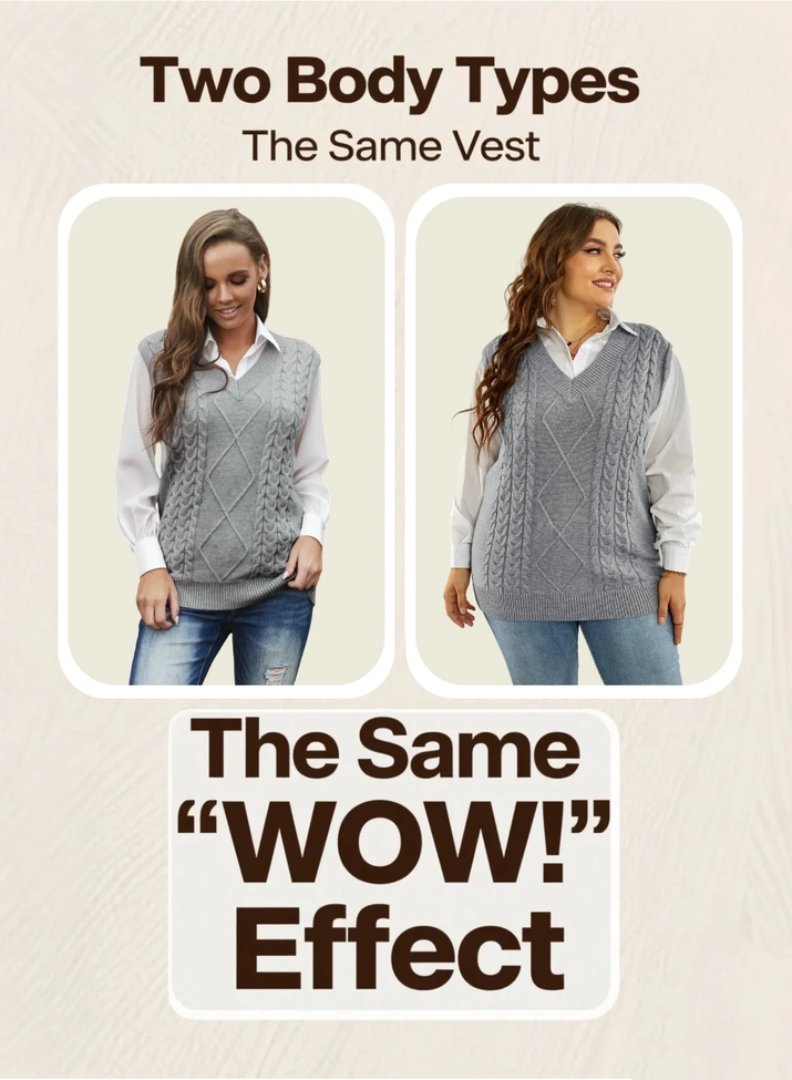 Women'S Khaki Cable Knit Sweater Vest Sleeveless Pullover Top US 12-14(L)