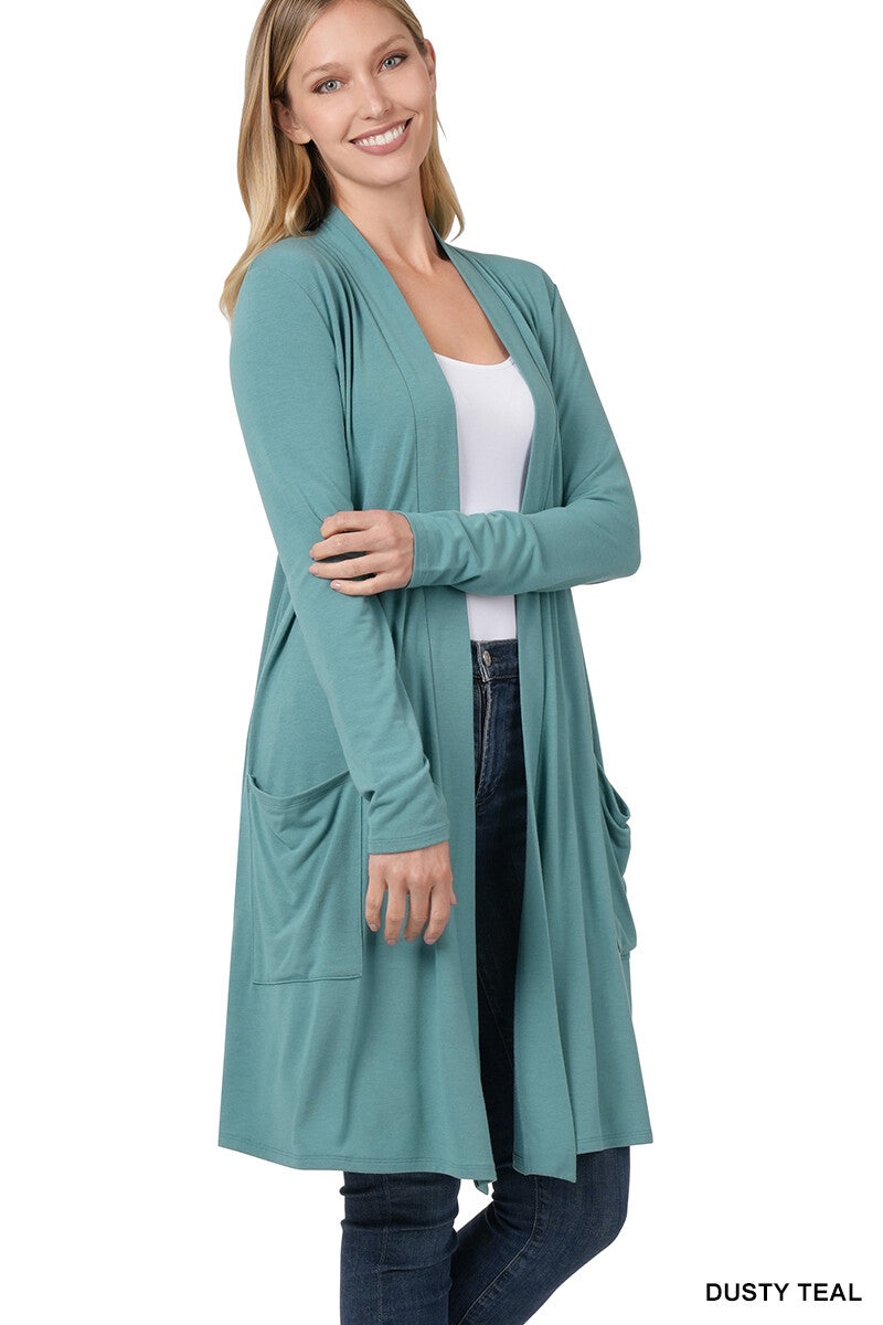 Womens Long Open Front Slouchy Cardigan Sweater Sleeve Pockets Loose Drape