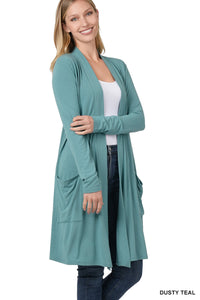 Womens Long Open Front Slouchy Cardigan Sweater Sleeve Pockets Loose Drape