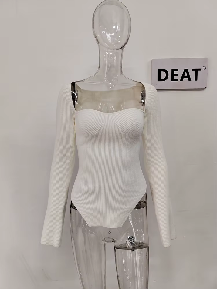 2024 New Autumn and Fit Fashion Women Clothes Cashmere Sqaure Collar Full Sleeves Elastic High Waist Sexy Pullover WK080