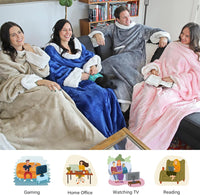 Sherpa Wearable Blanket with Sleeves Arms, Comfy Sleeved TV Wrap Blanket, Large Snuggly Throw for Women and Men, Gift for Her