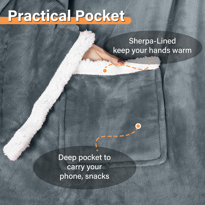 Sherpa Wearable Blanket with Sleeves Arms, Comfy Sleeved TV Wrap Blanket, Large Snuggly Throw for Women and Men, Gift for Her
