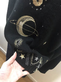 Design Starry Sky Embroidery Sweater High-End 2025 New Autumn Winter Loose Jumper Women Sweater Pullover Knit Top Runway C-055