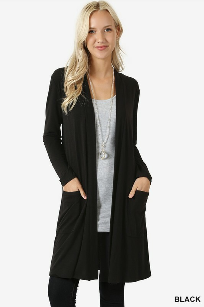 Womens Long Open Front Slouchy Cardigan Sweater Sleeve Pockets Loose Drape