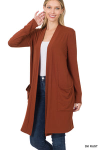 Womens Long Open Front Slouchy Cardigan Sweater Sleeve Pockets Loose Drape
