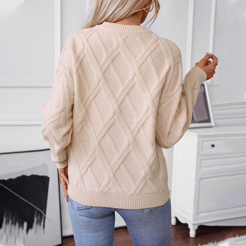 Diamond Pullover Women'S Loose round Neck