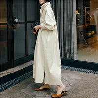 Autumn New Shirt Dresses 2025 Casual Korean Turn-Down Collar Loose Solid Color Bandage Pockets Women Dress