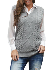 Women'S Vintage Sleeveless Sweater Vest Knitted Pullover Top for Fall