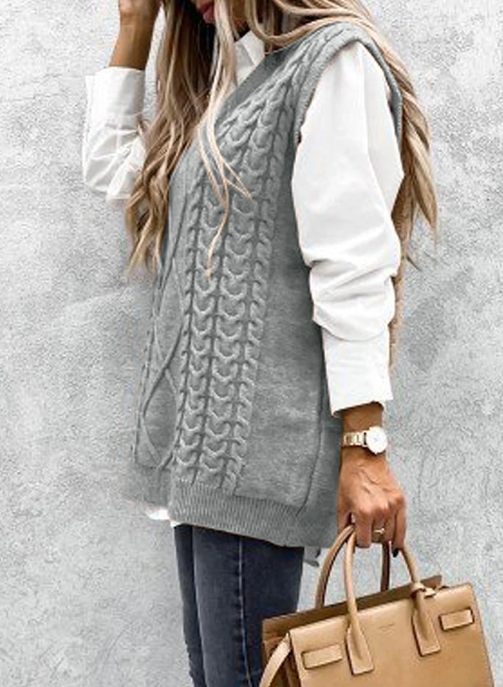 Women'S Vintage Sleeveless Sweater Vest Knitted Pullover Top for Fall