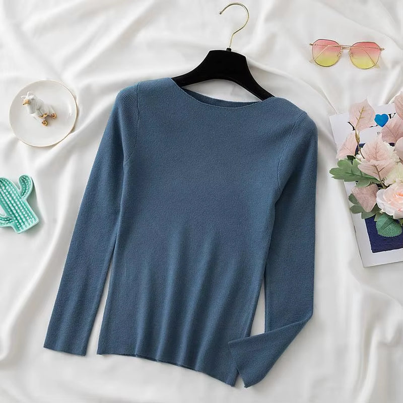 Women Sweaters Slim Knitted Pullovers High Quality Simplicity Warm Sweater Female O-Neck Basic Solid Casual Top