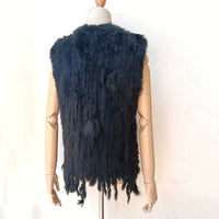 Knitted Real Rabbit Fur Vest with Tassel Casual Women Autumn Real Fur Gelit Ladies Sleeveless Real Fur Coats for Womans