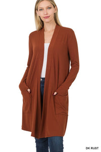 Womens Long Open Front Slouchy Cardigan Sweater Sleeve Pockets Loose Drape